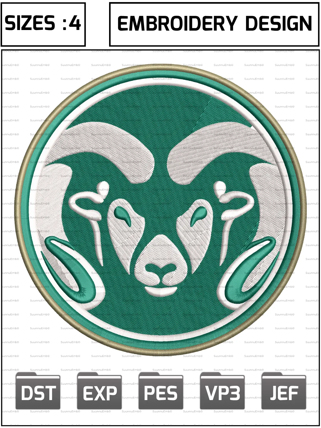 Colorado State Rams Logo Embroidery Design,NCAA Logos Embroidery Design,NCAA Teams, Machine Embroidery Design File,4 Sizes, Digital Download