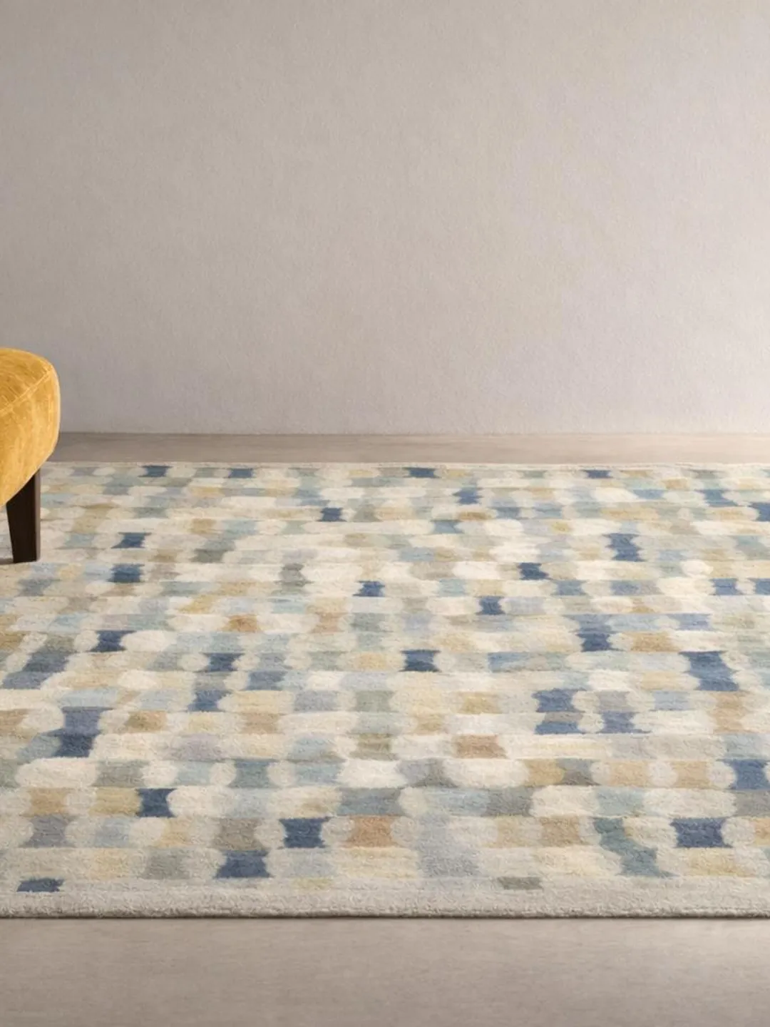 Teal Geometric Wool Rug, Hand Tufted Abstract Area Rug