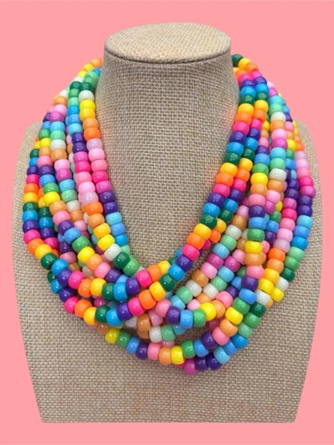 Rainbow maximalist candy acrylic beaded y2k necklace multi layered
