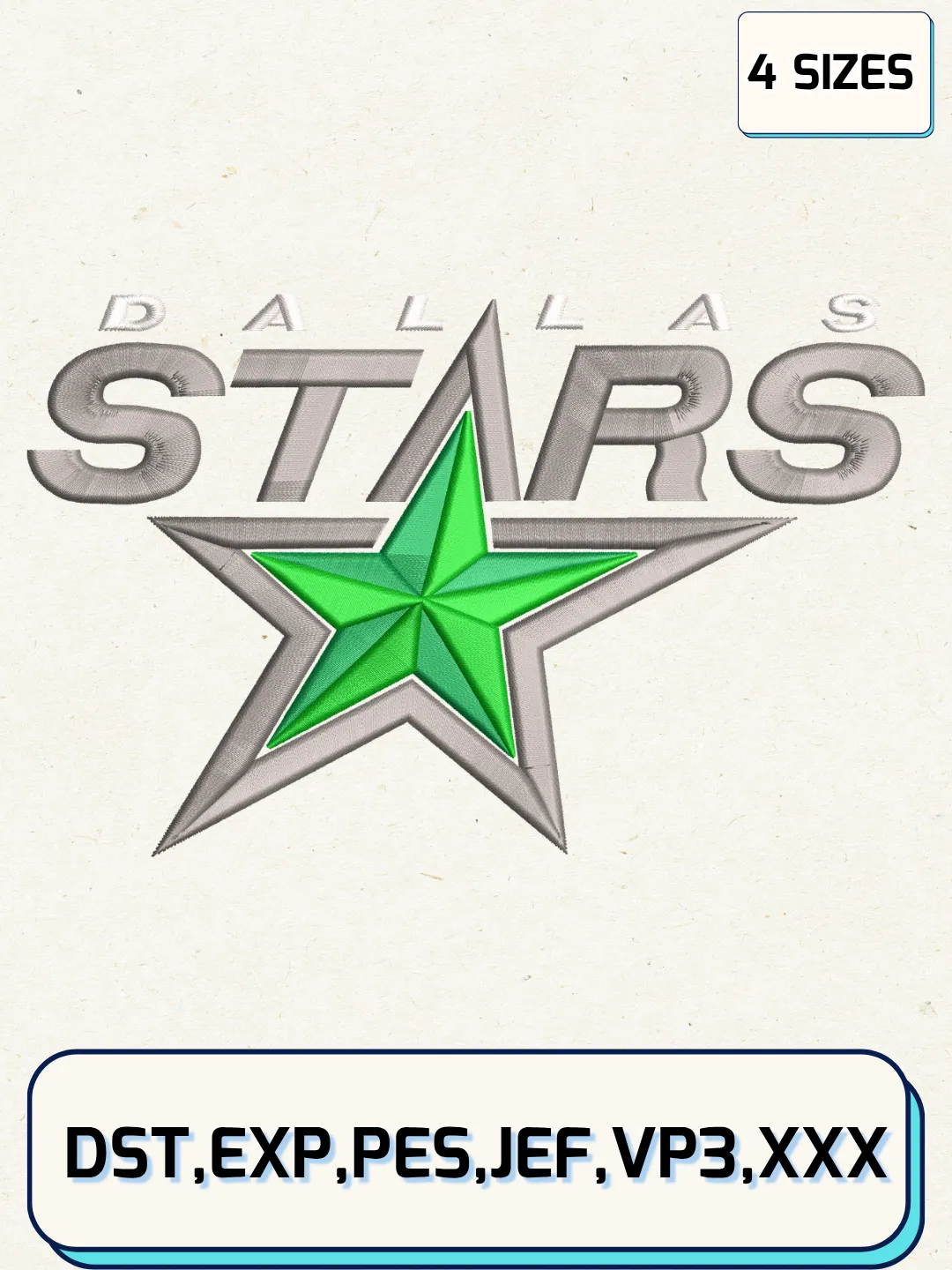 Dallas Hockey Embroidery Design Files,Machine Embroidery Files,4 Sizes