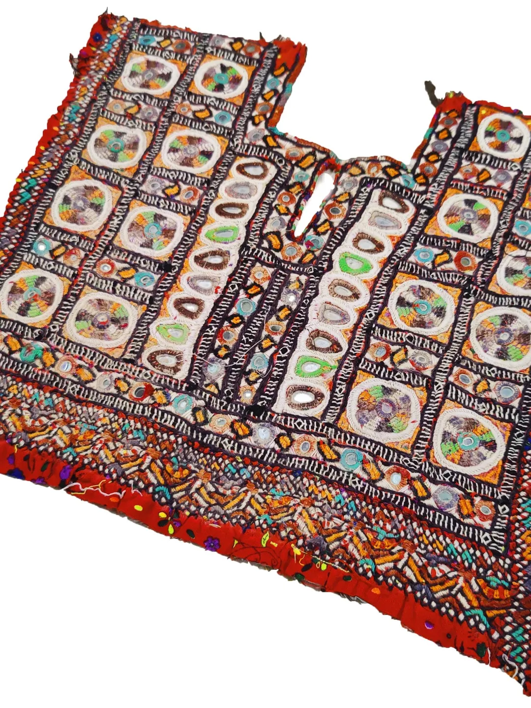 Fully Mirror Work Afghani Banjara Patch Yoke neck Indian Tribe patch Handmade Embroidered Yoke Banjara Dress Boho Hippie Yoke Applique Patch