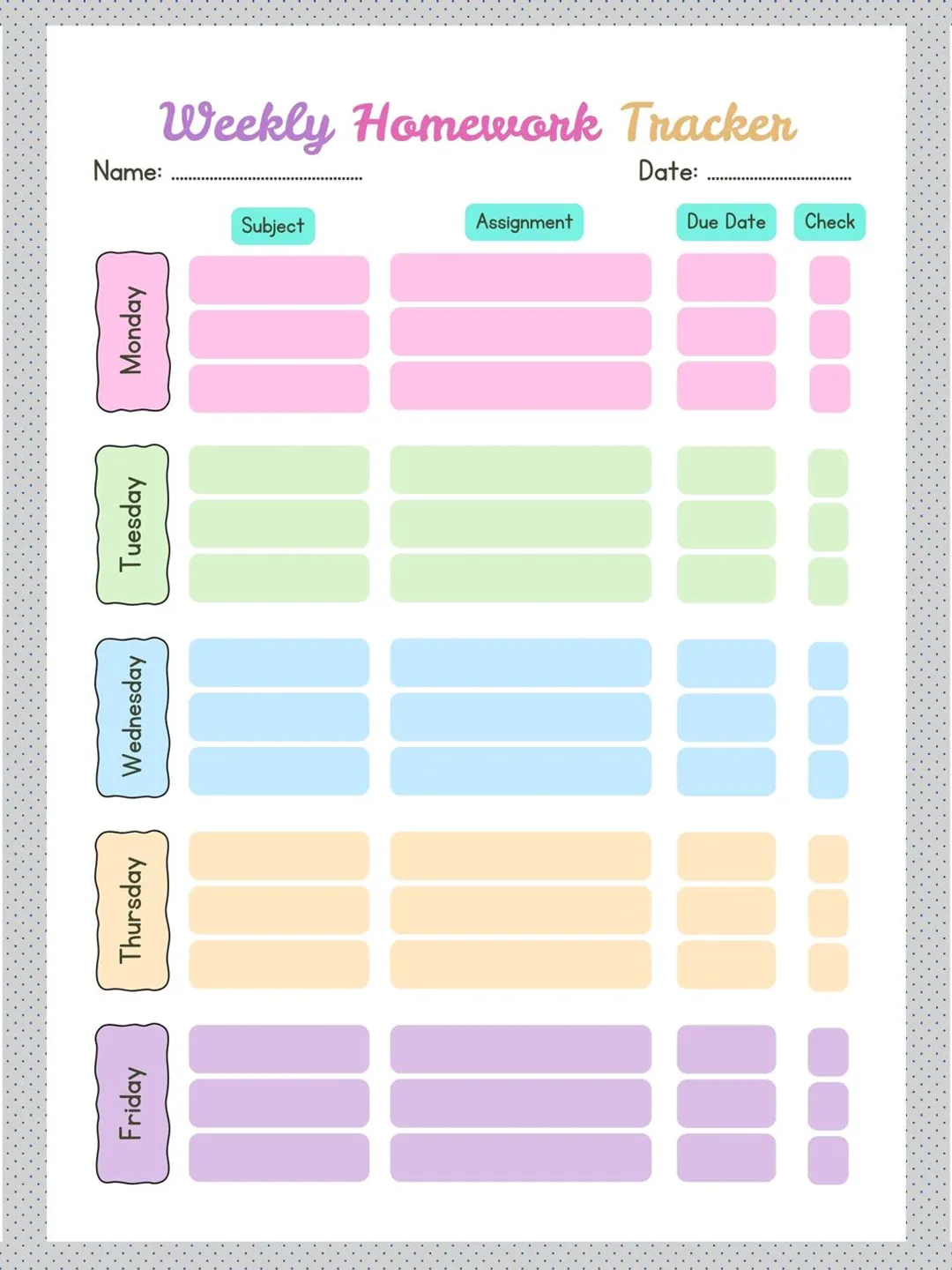 Kids Homework Planner Printable | Student Study Tracker (Digital Download)