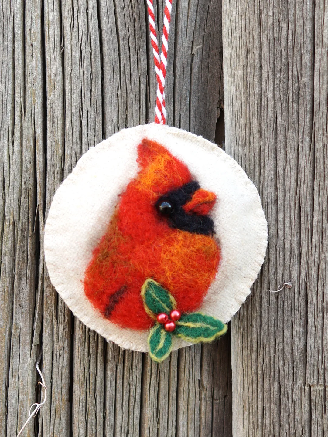 Cardinal Christmas ornament, bird portrait, needle felted cardinal, ready to ship from the USA