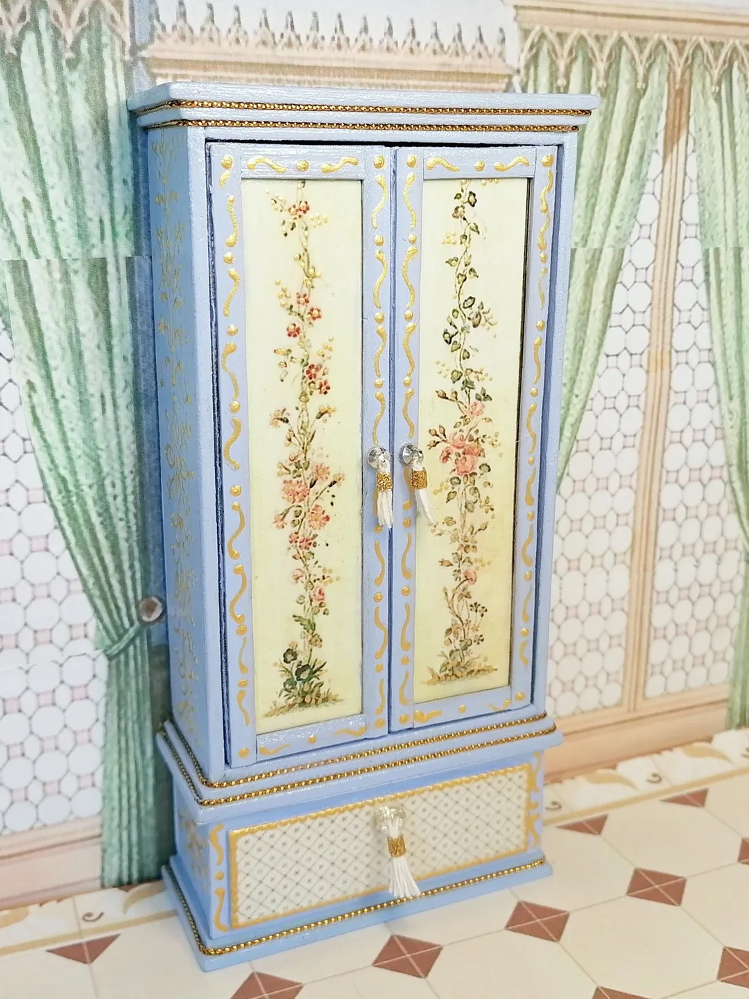 1:12 scale. Handmade wardrobe for a dollhouse.