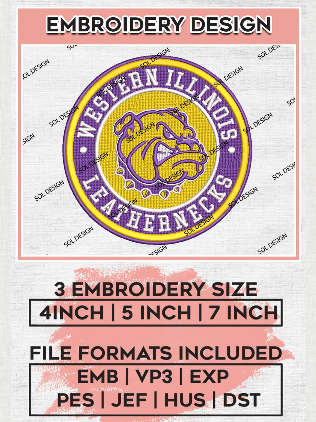 NCAA Western Illinois Leathernecks Round Logo Embroidery, NCAA Western Illinois Logo Embroidery files, NCAA Teams, Machine embroidery designs, Digital Download
