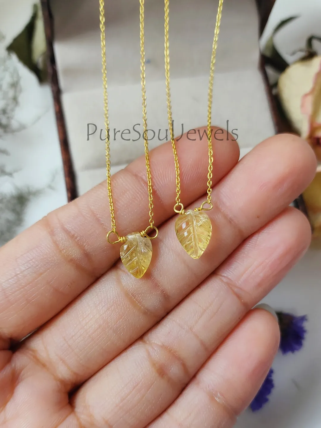Natural Citrine Gemstone Pendant Necklace, 925 Sterling Silver Gold Plated, Leaf Design Carving Charm Necklace, Valentine Day Gifts