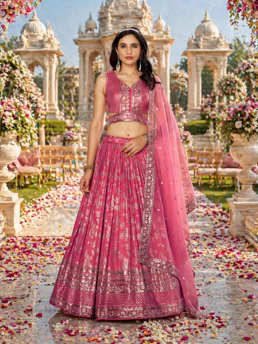 Peach Ready To Wear Lehenga Choli: Indian Wedding Wear, Embroidery Sequins