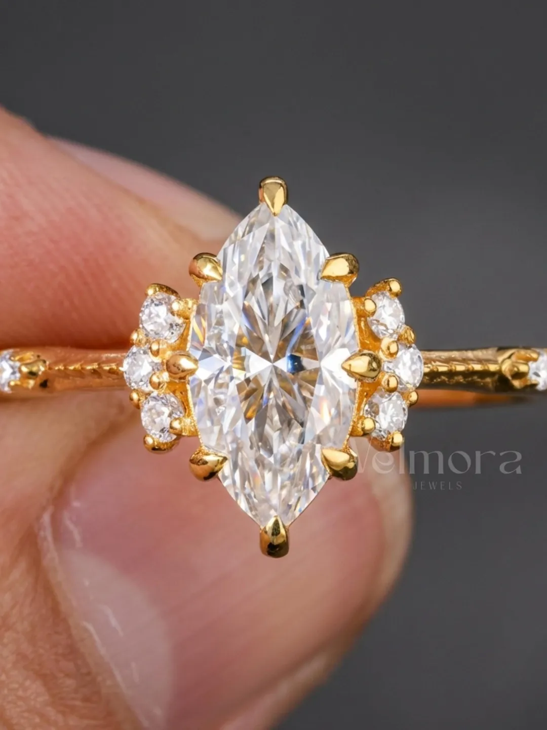 Marquise Moissanite Engagement, Vintage Cluster Bridal, Diamond Style Promise Ring
