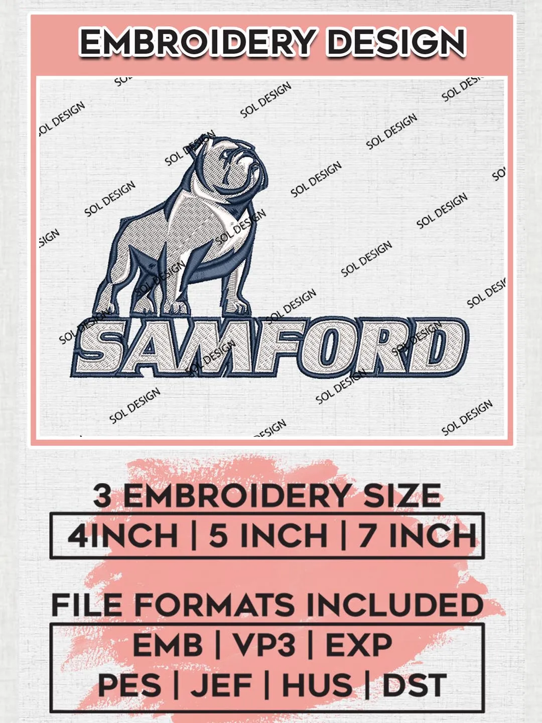 NCAA Samford Team Mascot Logo Machine Embroidery Design, NCAA Samford Bulldogs Team Design Design files, NCAA Team Embroidery Designs, NCAA Machine Embroidery Designs, Digital Download