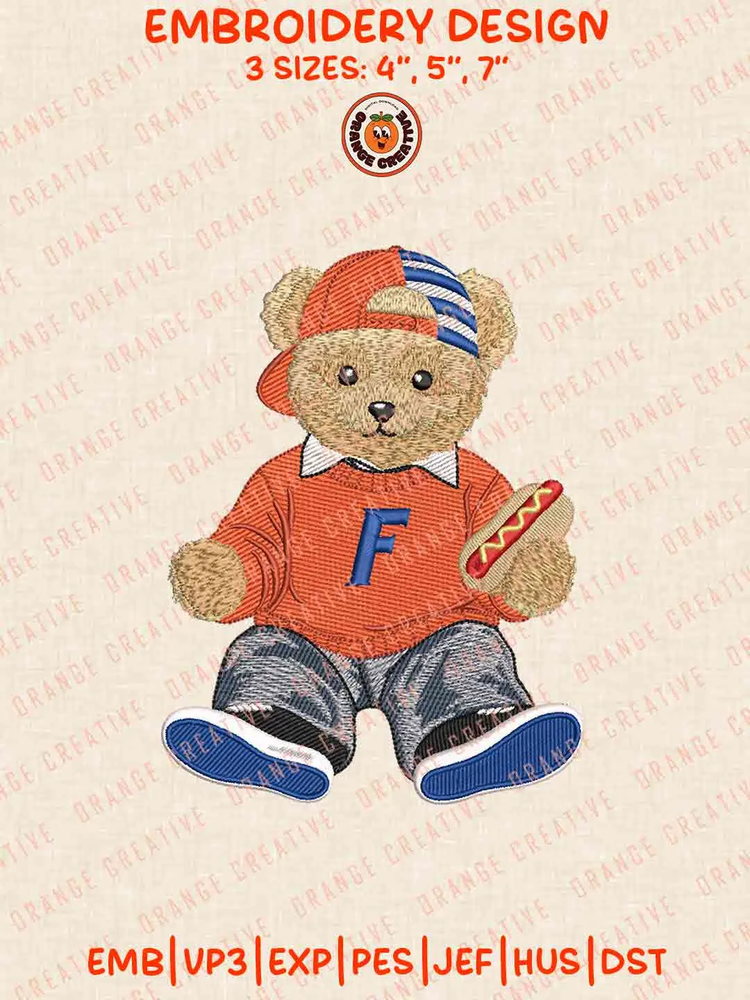 Florida Gator Teddy Bear Embroidery Files, Football Embroidery Designs, College Sport Machine Embroidery Files, 3 Sizes, Custom Sizes, Instant Download