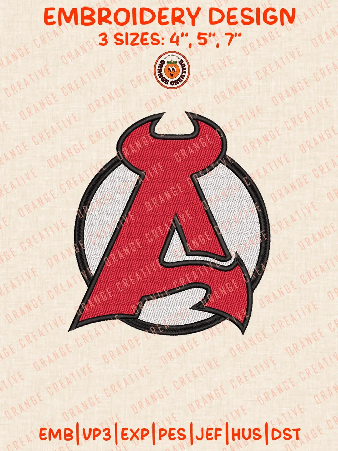 New Jersey Devils Hockey Team Logos Embroidery Designs, NHL New Jersey Devils Team Logo Embroidery Files, Machine Embroidery Design File, 4 Sizes, Custom Size, Digital Download