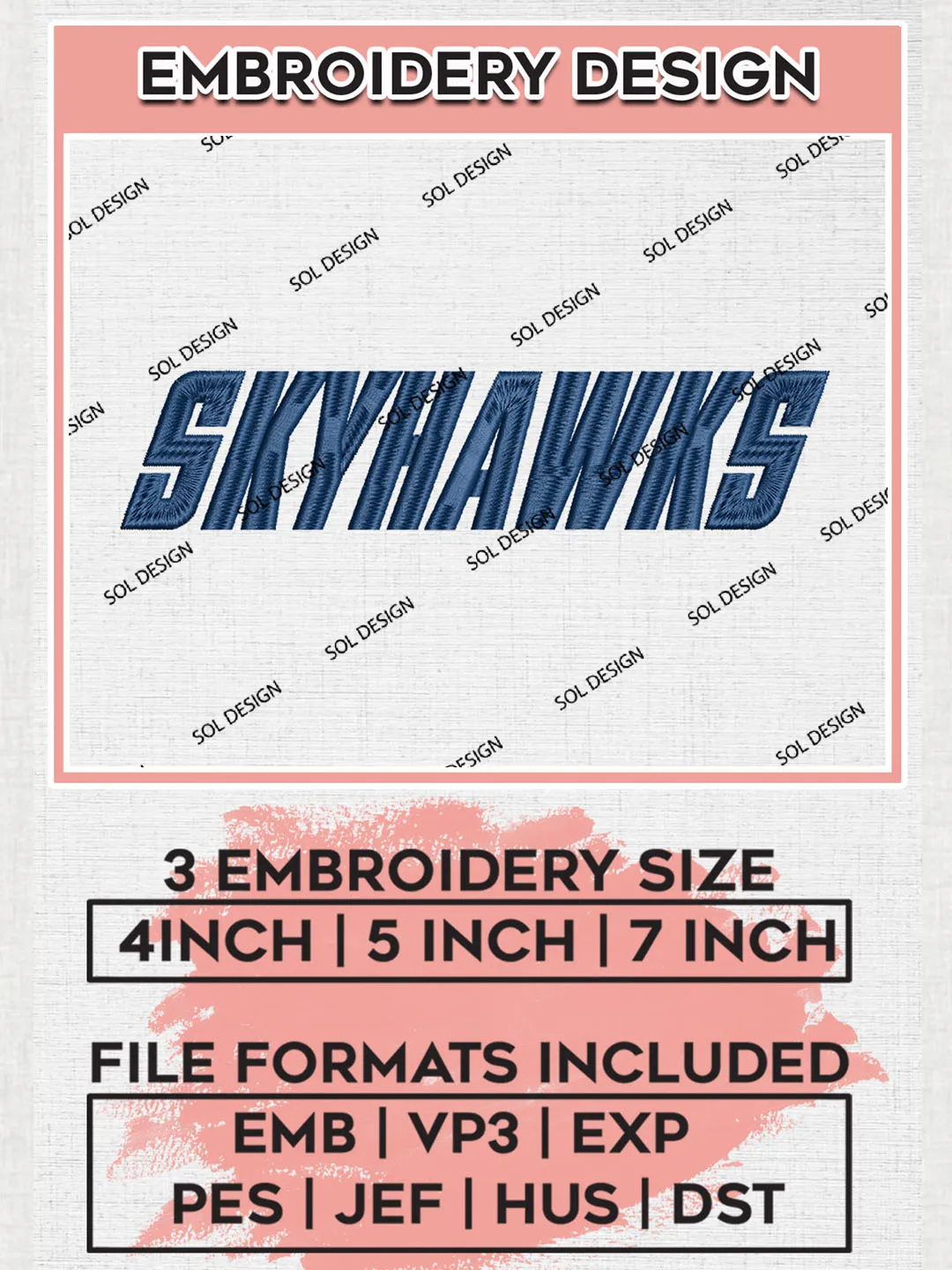 NCAA Skyhawks Team Wordmark Logo Embroidery Design Files, NCAA UT Martin Skyhawks Machine Embroidery, NCAA Teams, 3 sizes, NCAA Machine embroidery designs, Digital Download