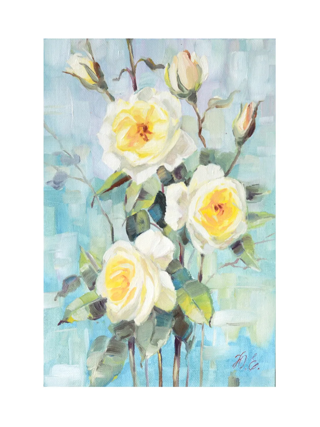 Yellow roses painting / Original hand made oil painting