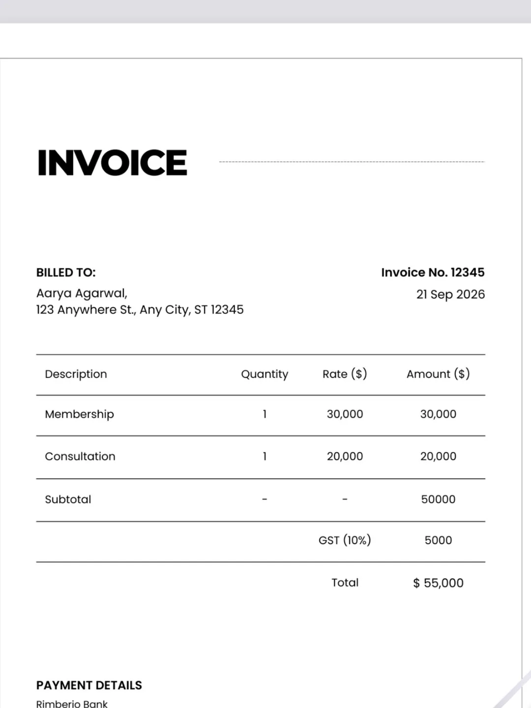 Minimalist Invoice Template, Editable Small Business Form (US Letter ...
