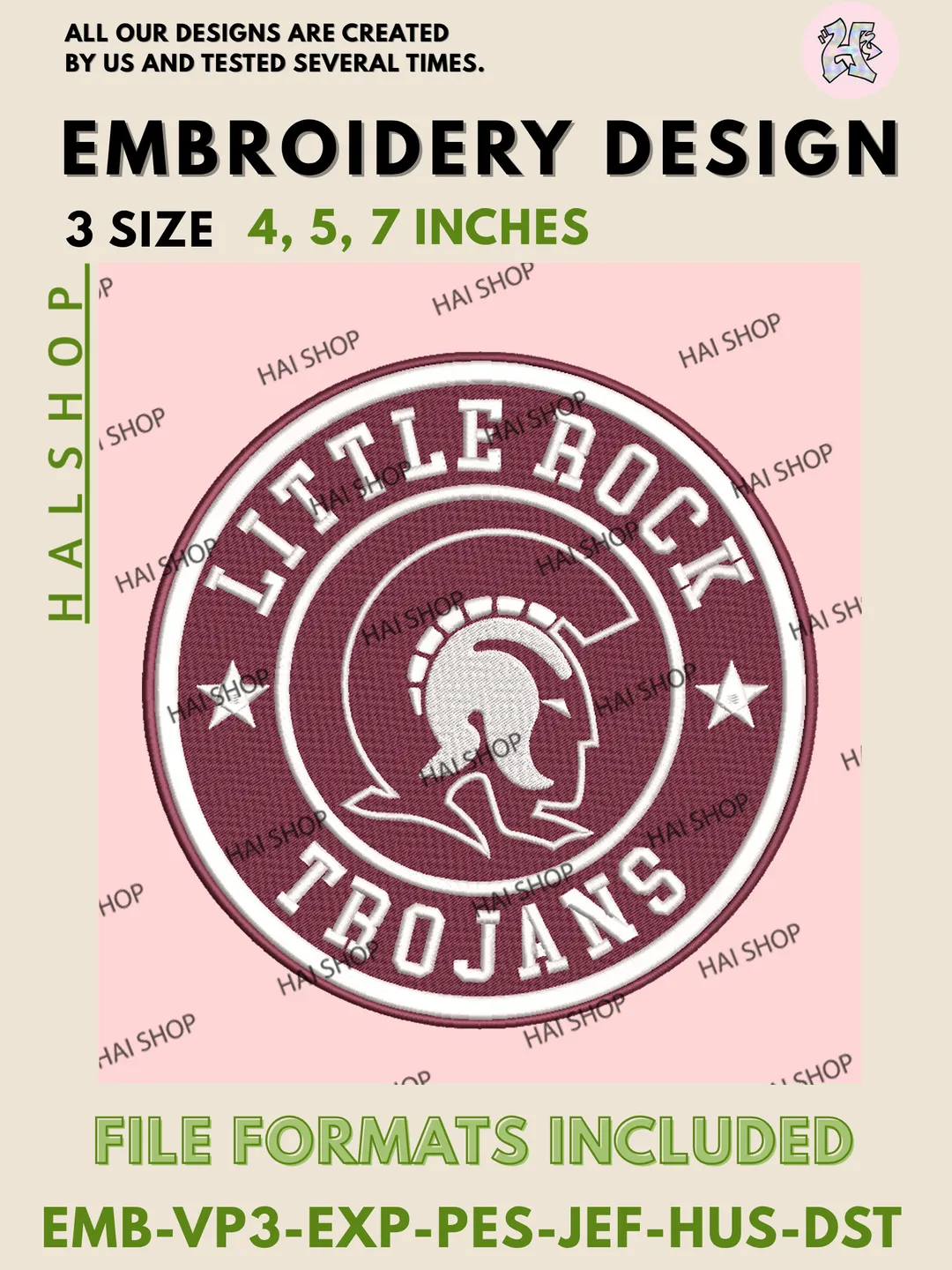 Little Rock Trojans Embroidery Design, NCAA Little Rock Trojans Logo Machine Embroidery Files, Digital Download