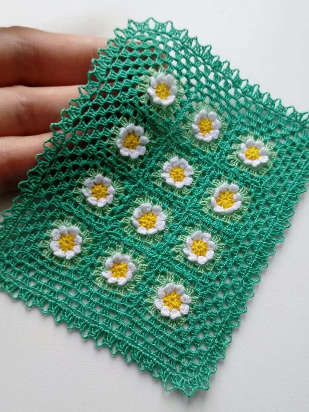 Miniature Green Blanket with White Flowers