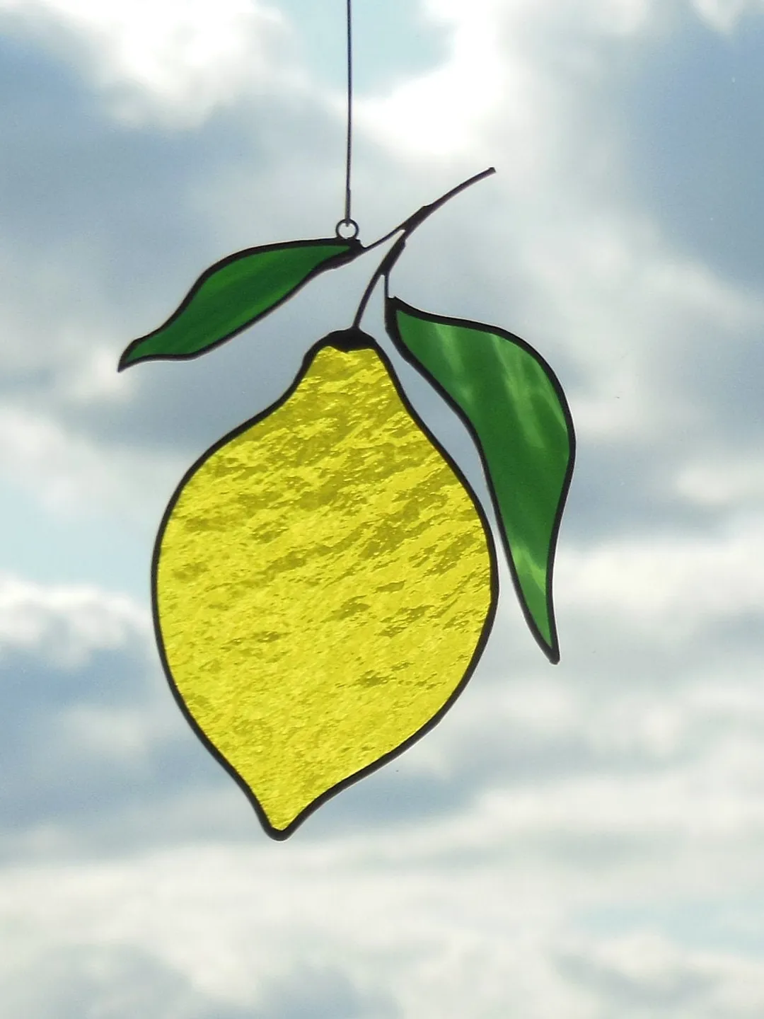 Lemon stained glass window hanging Suncatcher (texture RR) Fruit Kitchen Decor