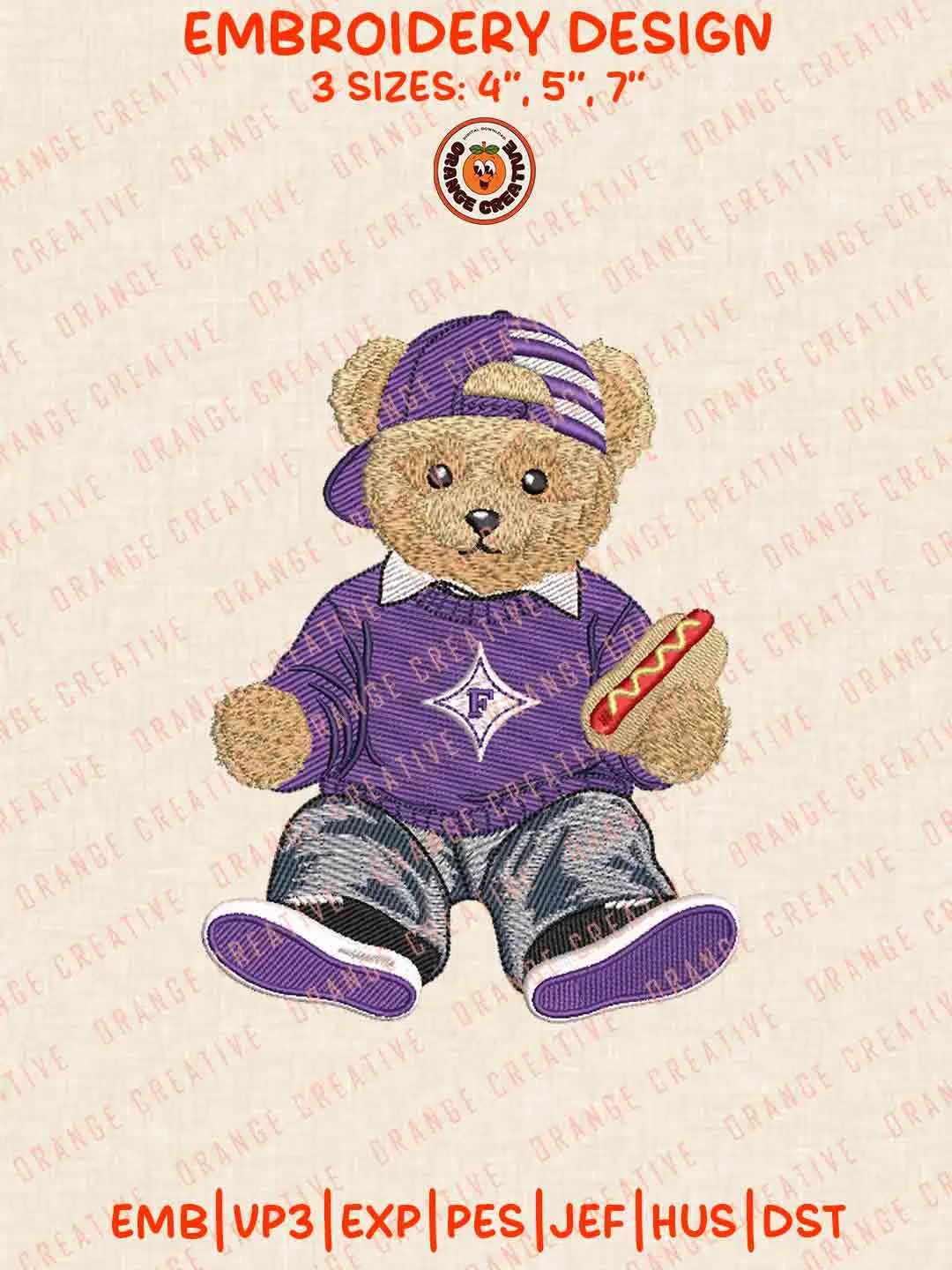Furman Paladin Teddy Bear Embroidery Design Files, Football Logos Embroidery Designs, Sport Machine Embroidery Files, 3 Sizes, Custom Sizes, Instant Download