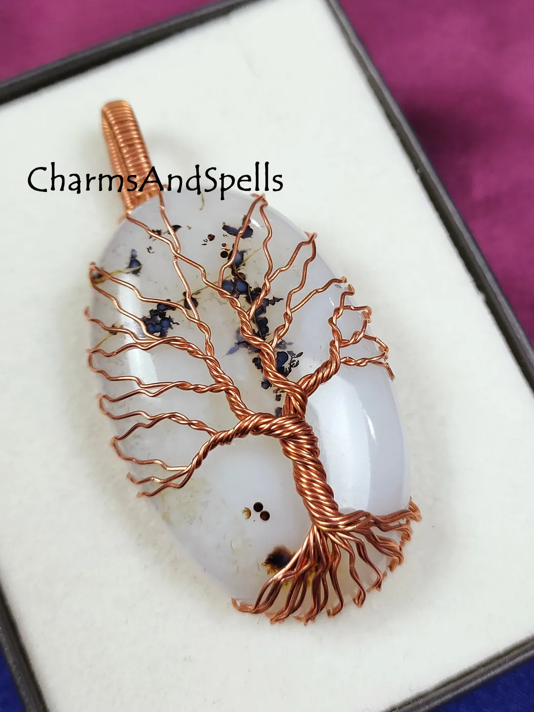 Natural Montana Agate Tree of Life Copper Wire Wrapped Boho Healing Pendant Gift