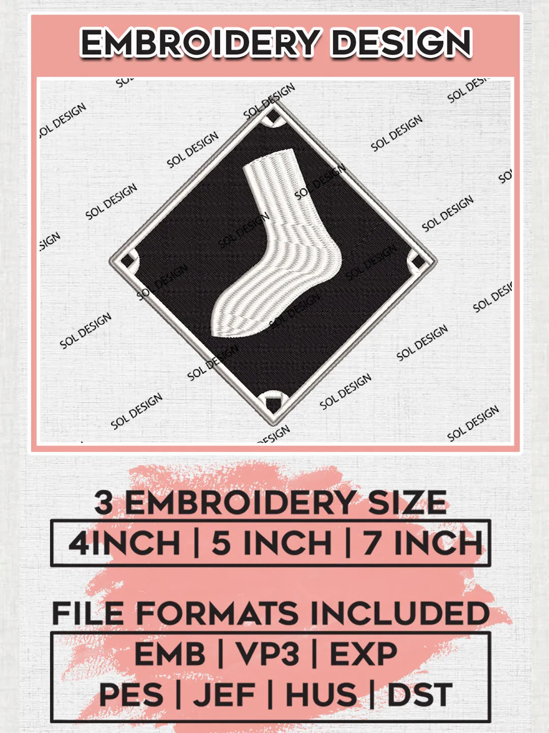 Chicago White Sox MLB Team Logo Embroidery Files, MLB Chicago White Sox Team Embroidery, NCAA Teams, 3 sizes, Machine embroidery designs, Digital Download