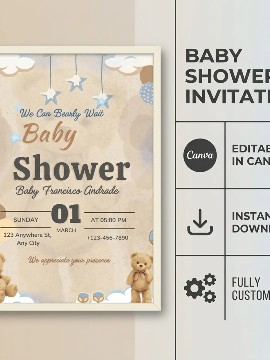 Polo Ralph Lauren Baby Shower Teddy Bear Invitation, Preppy Blue Plaid ...