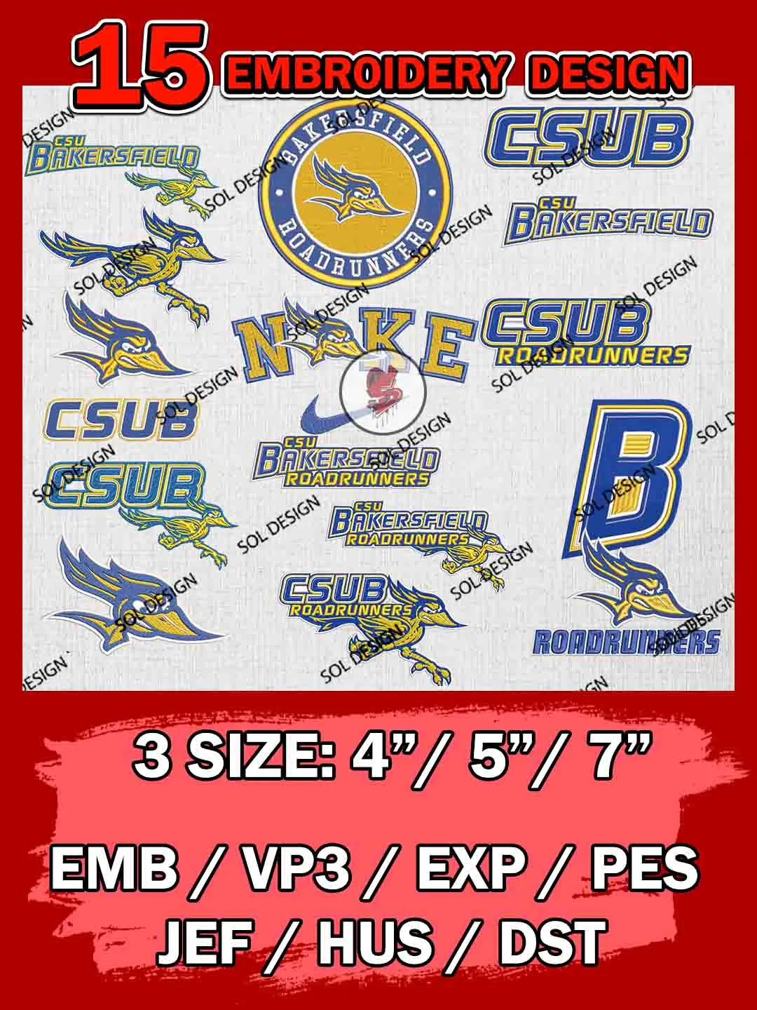 15 NCAA Cal State Bakersfield Roadrunners Bundle Embroidery Files, NCAA Cal State Bakersfield Roadrunners Team Bundle Embroidery Designs, NCAA Teams, National College Football Team 3 sizes, NCAA Cal State Bakersfield Machine Embroidery, Digital Download