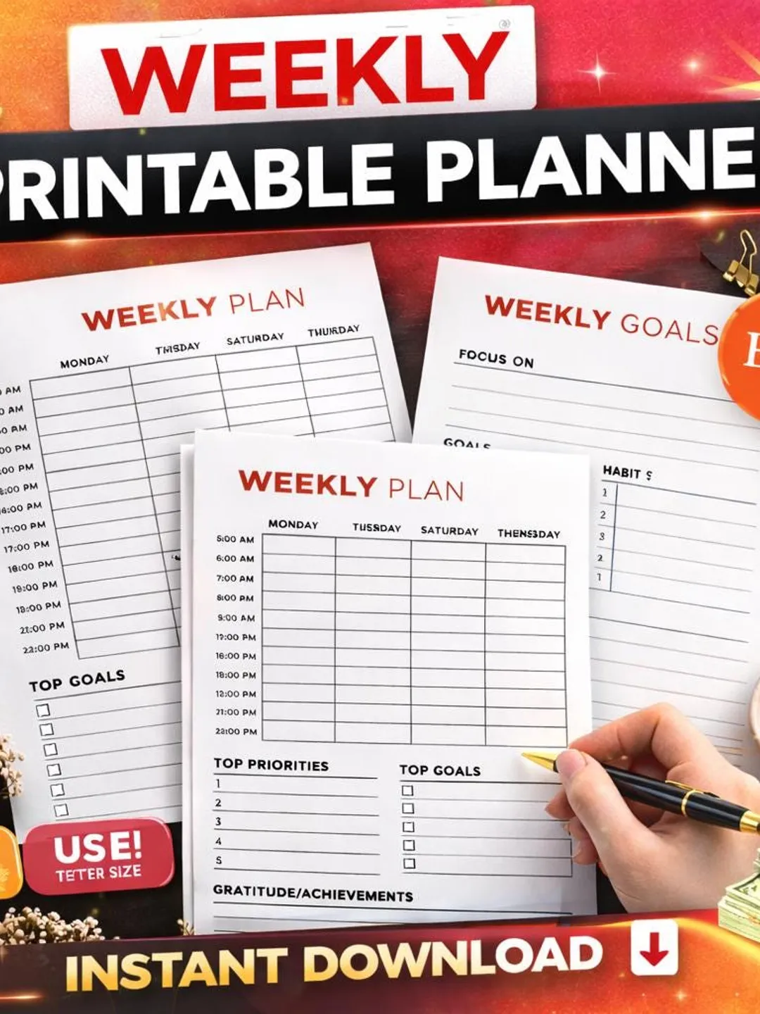 Minimalist Weekly Planner Printable | A4 A5 Letter Sizes (Digital Download