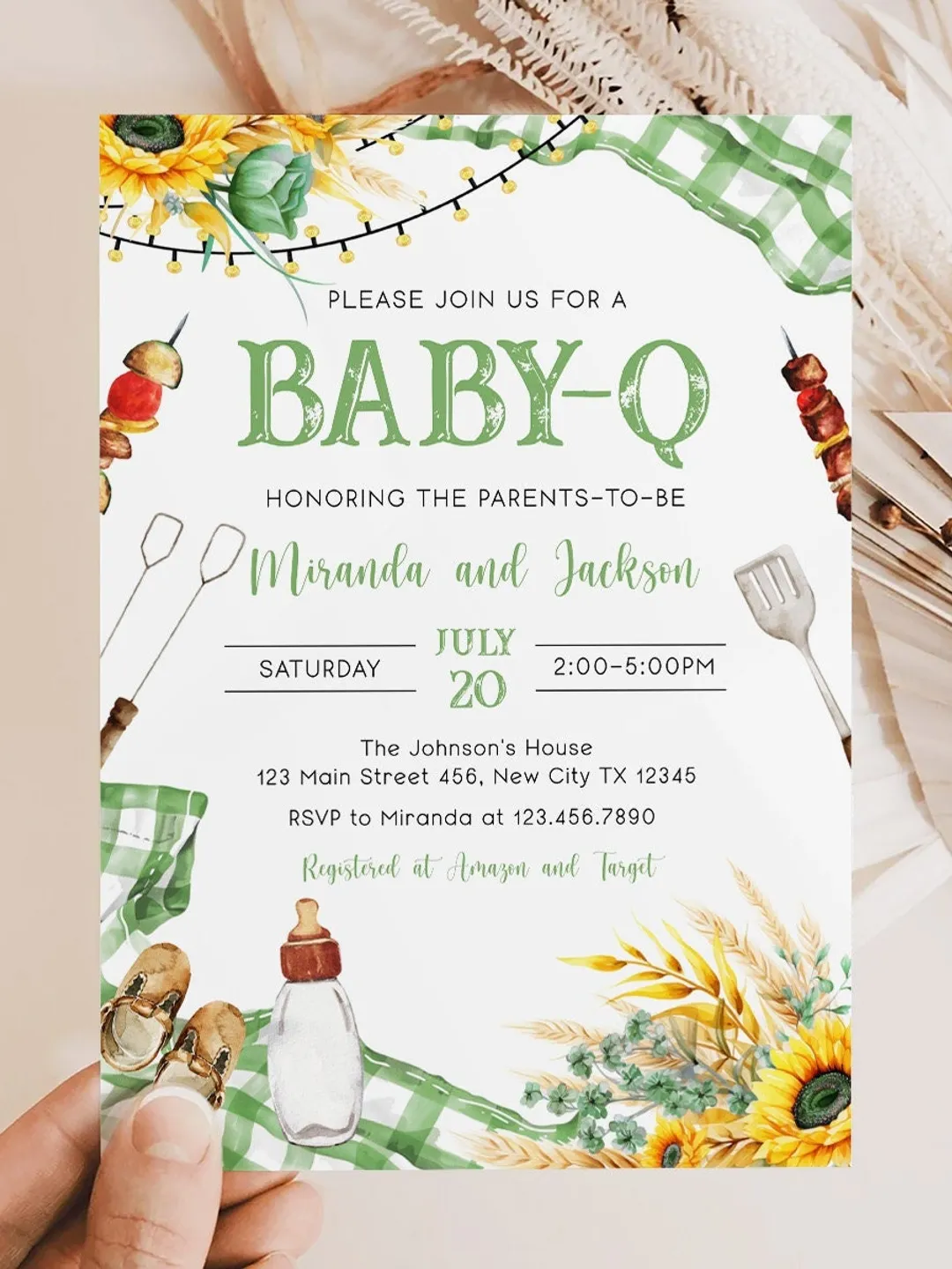 BBQ Baby Shower Invitation, Baby-q Baby Shower Invite, Backyard Baby Shower,  BBQ Party Baby Sprinkle Invitation, Editable Template BBQ03, image size:1080x1440