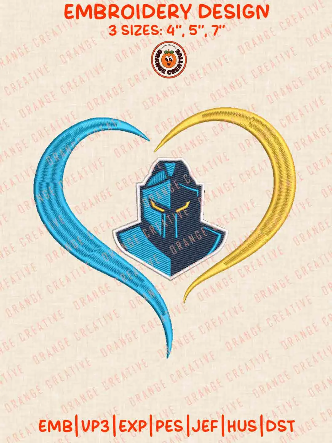 Gold Coast Titans Heart Logos Embroidery Design, NRL Team Machine Embroidery Digitized Pes File, 4 Sizes, Custom Size, Instant Download