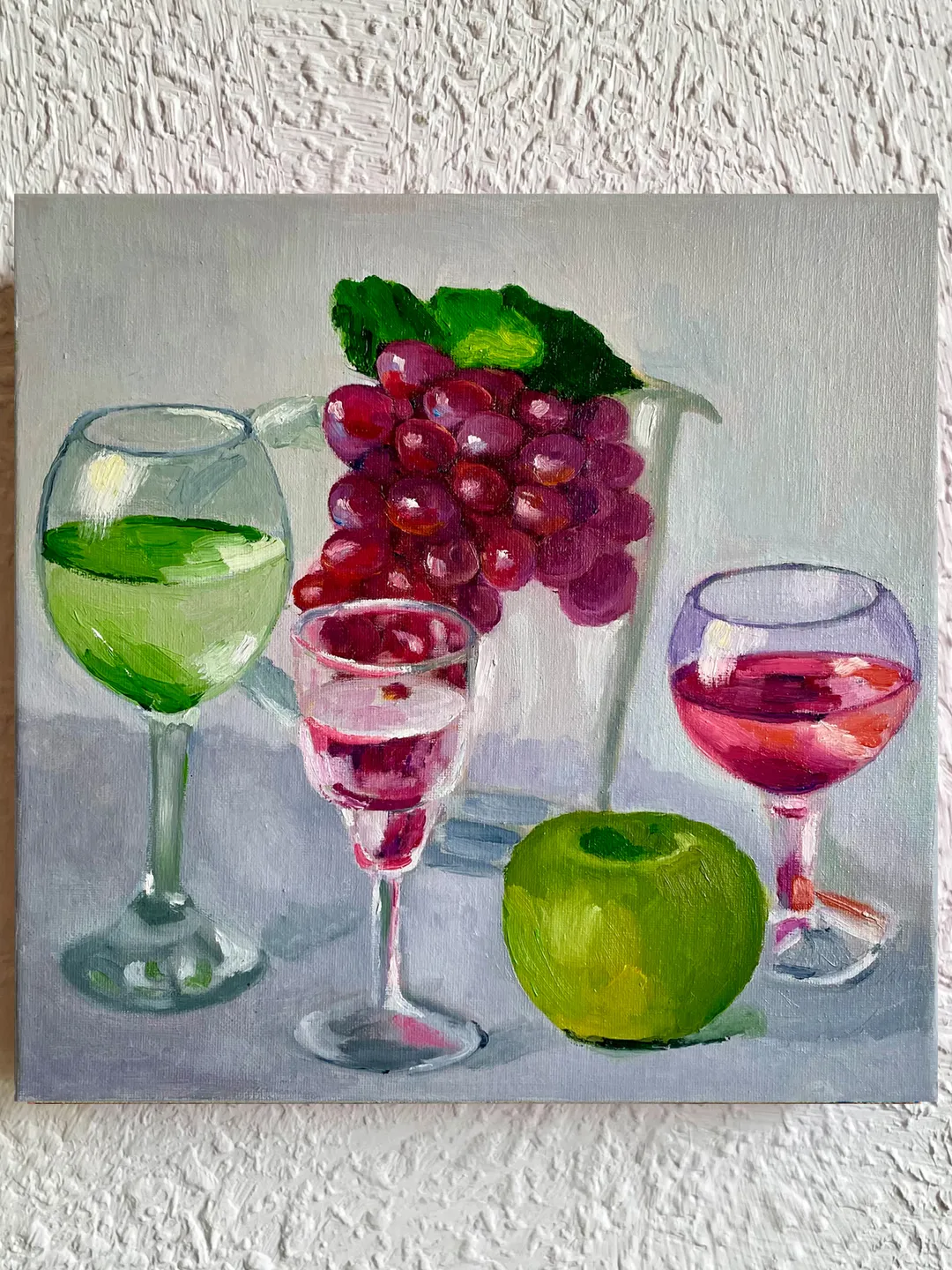Wine Glass Painting, Original Oil Painting on Canvas, Fruit Still Life ...