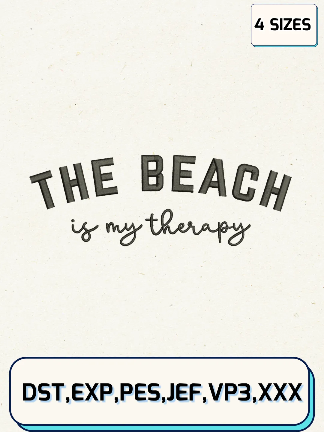 The Beach Is My Therapy Logos Embroidery Design Files, Summer Logos Embroidery Designs, Machine Embroidery Files, 4 Sizes