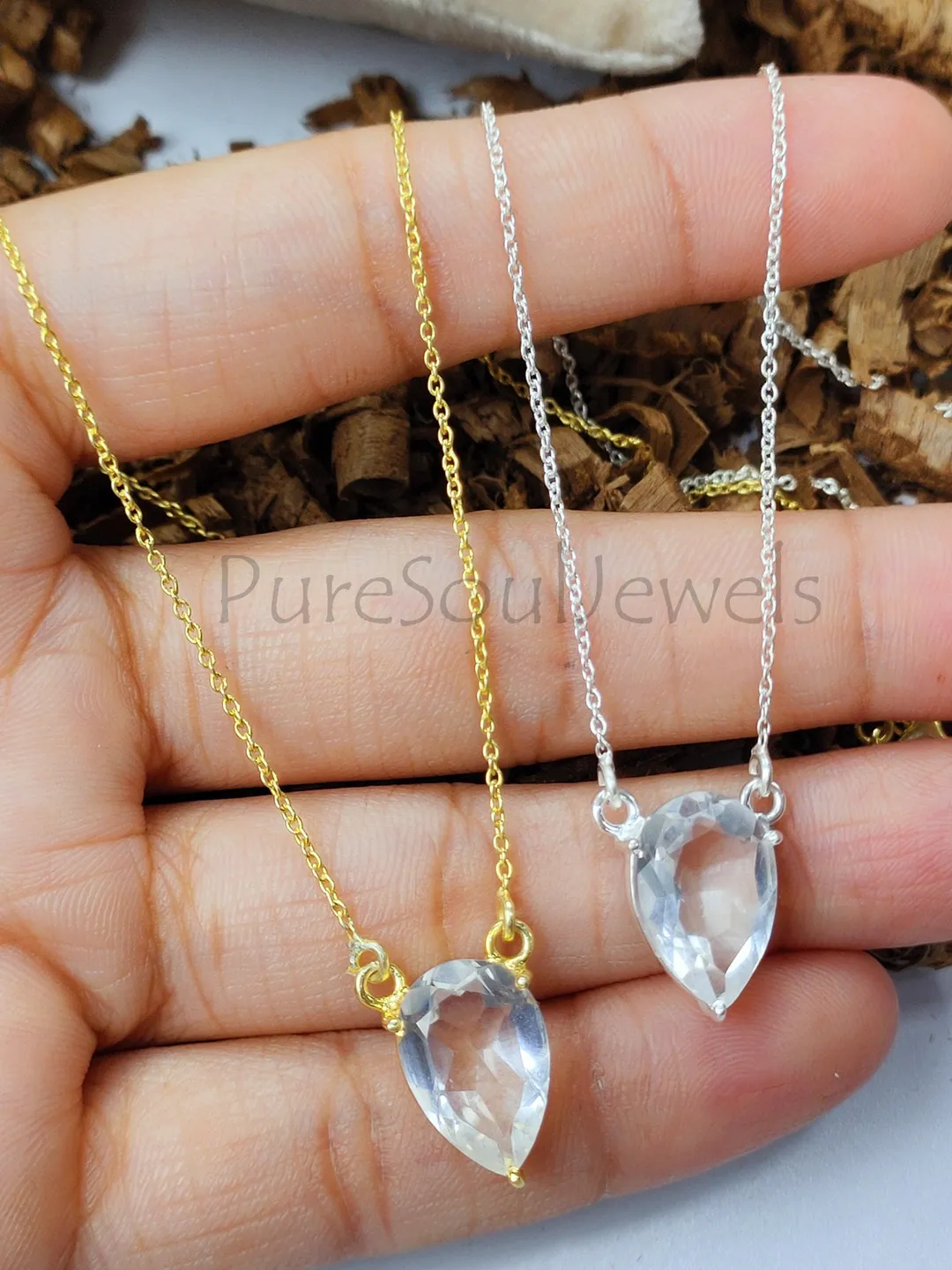 Natural Clear Quartz Pendant Necklace, 925 Sterling Silver, Faceted Crystal Quartz, Unisex Gemstone Jewelry