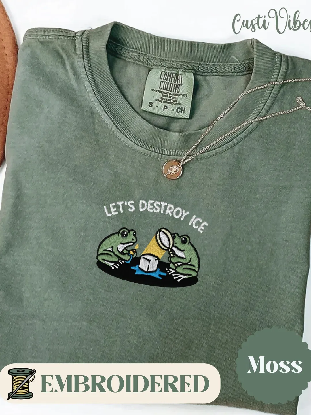 Embroidered Frog Ice Destroy Graphic T-Shirt, Retro Protest Tee