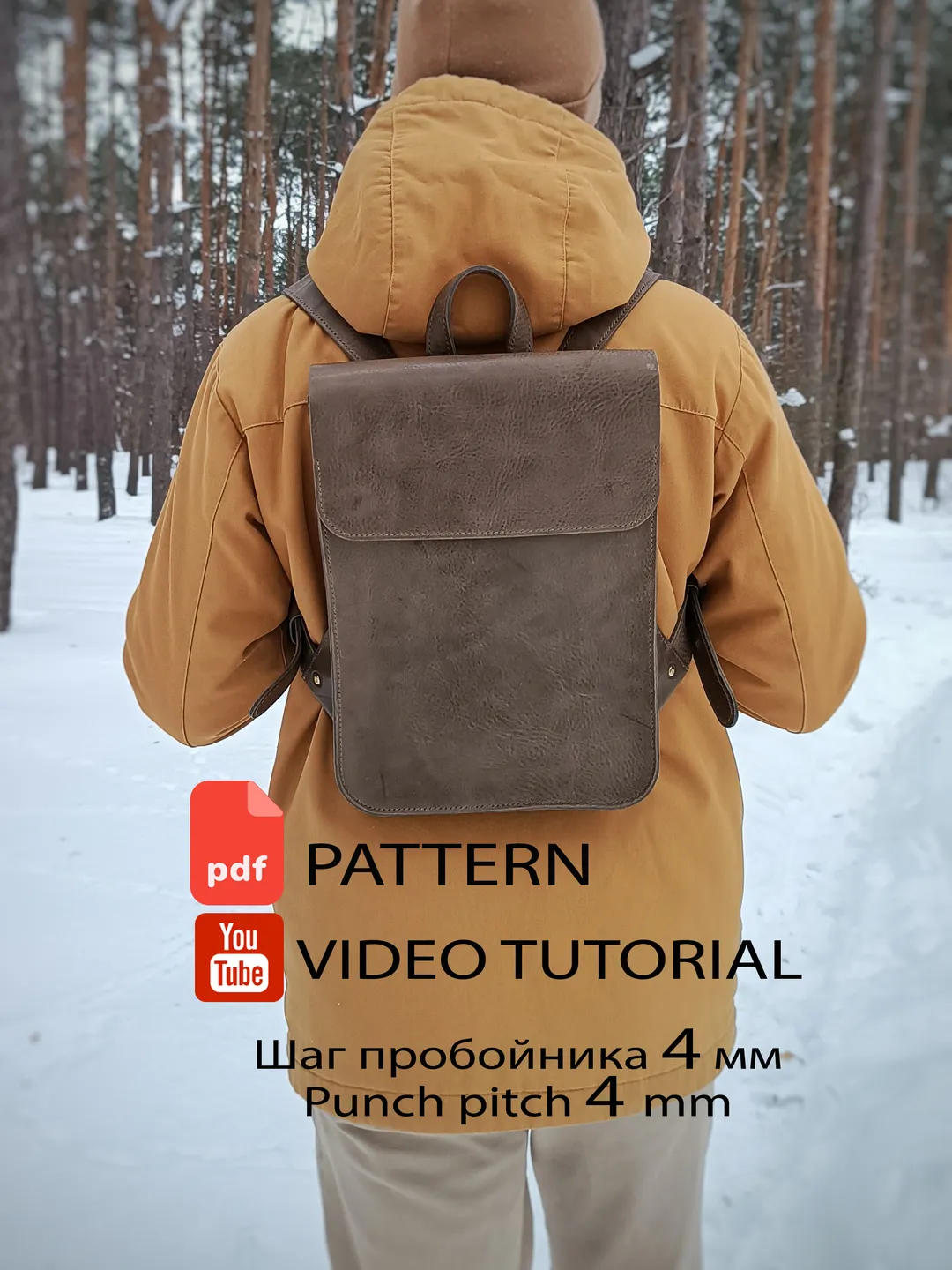 PDF Urban leather backpack pattern - leather backpack pattern - Download PDF & video TUTORIAL. Punch pitch 4 mm.