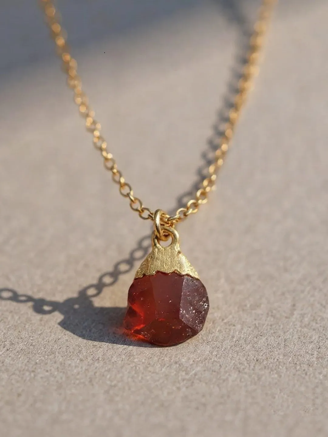 Raw Garnet Necklace, Electroplated Brass Pendant, January Birthstone, Healing Crystal Gift For Women