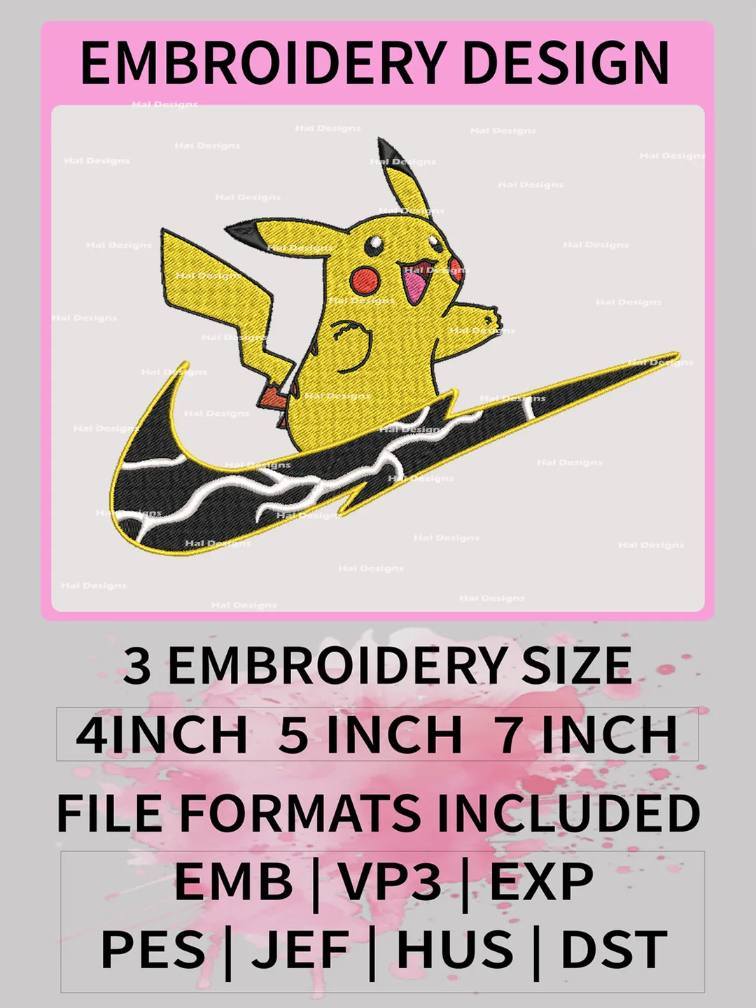 Nike Pikachu Embroidery Designs, Pokemon Machine Embroidery Design, Anime Embroidery Design, Embroidery Machin