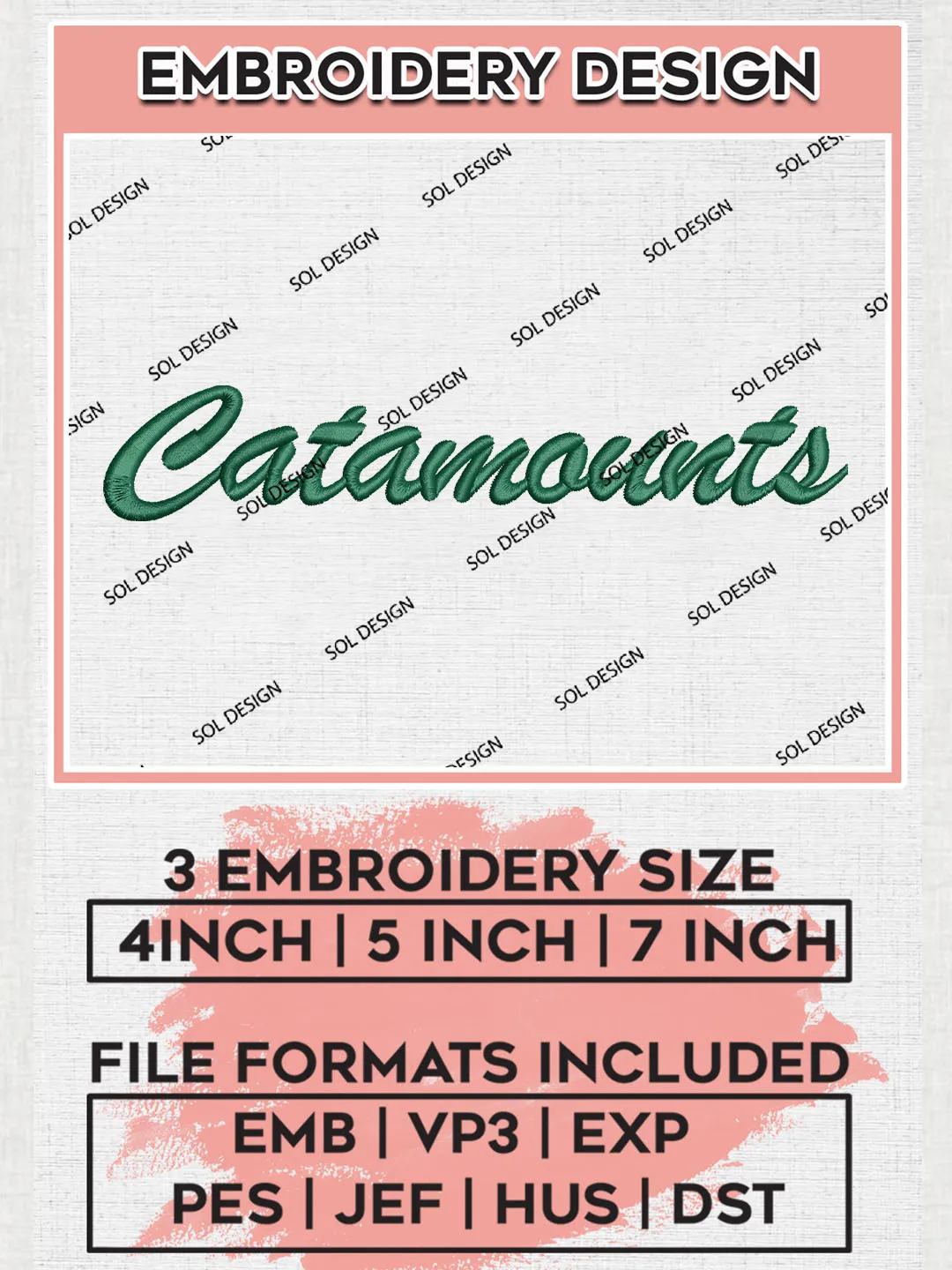 NCAA Catamounts Football Team Word Logo Embroidery Design Files, NCAA Vermont Catamounts Machine Embroidery, NCAA Teams, 3 sizes, NCAA Machine embroidery designs, Digital Download