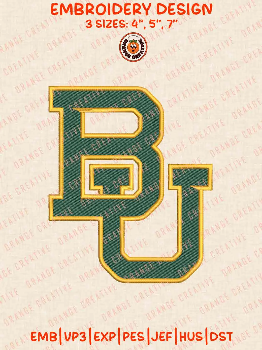 Baylor Bear BU Logo Embroidery Design, College Machine Embroidery Digitized Pes File, Football Designs, 3 Sizes, Custom Size, Instant Download