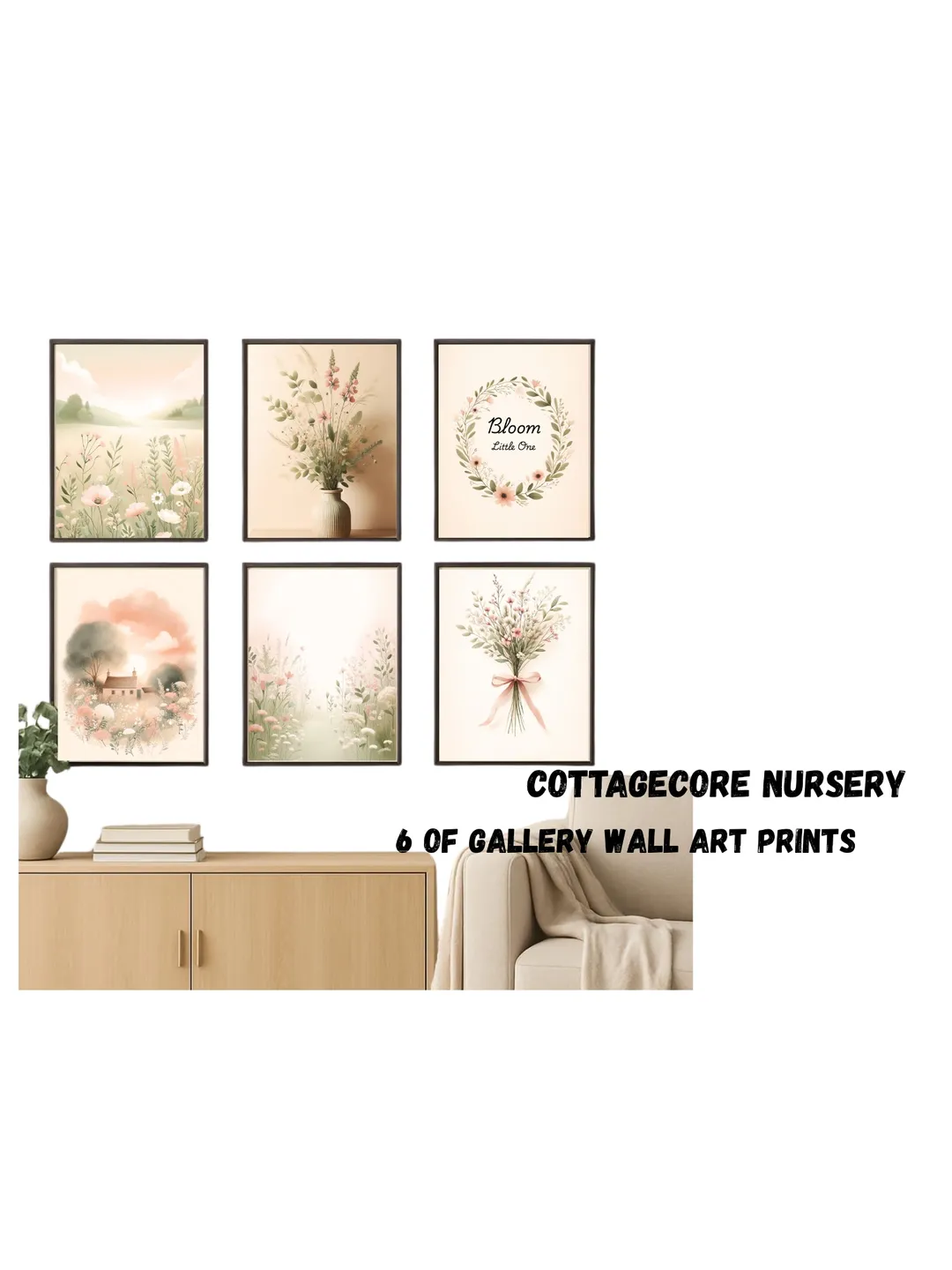 Cottagecore nursery wall art set, baby girl nursery decor ,wildflower ...