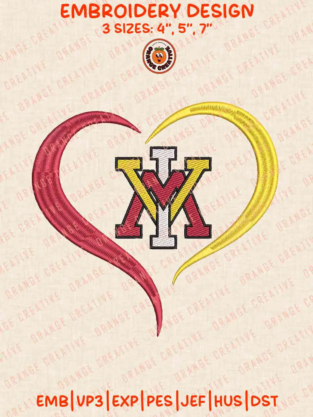 VMI Keydet Heart Embroidery Design Files, Football Logos Embroidery Designs, Sport Machine Embroidery Files, 3 Sizes, Custom Sizes, Instant Download
