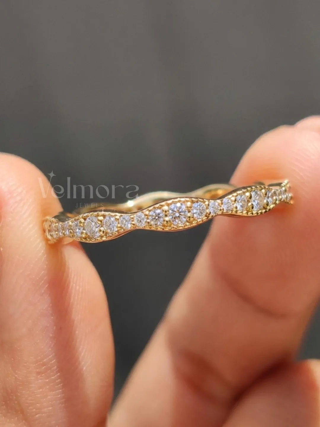 Twisted Moissanite Wedding Band, Wavy Stacking Ring, Minimalist Bridal Anniversary Gift for Her
