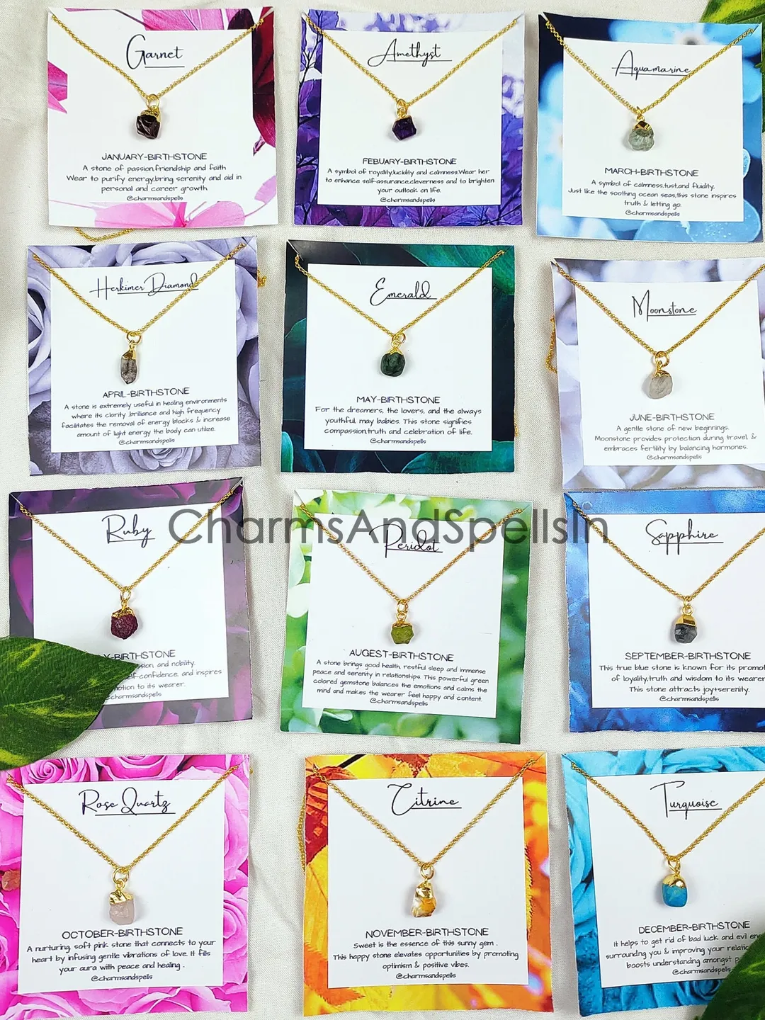 Raw Gemstone Necklace by Charms | Birthstone Necklace | Gift for Her | Birthday Gift | Sterling Silver, 18k Gold, Rose Gold Plated