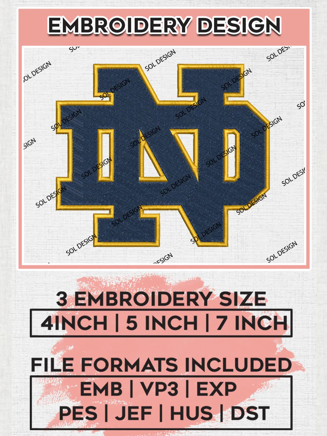Notre Dame Fighting Irish Logo Machine Embroidery Design, NCAA Notre Dame Fighting Irish Embroidery Design Design files, NCAA Embroidery Designs, NCAA Machine Embroidery Designs, Digital Download