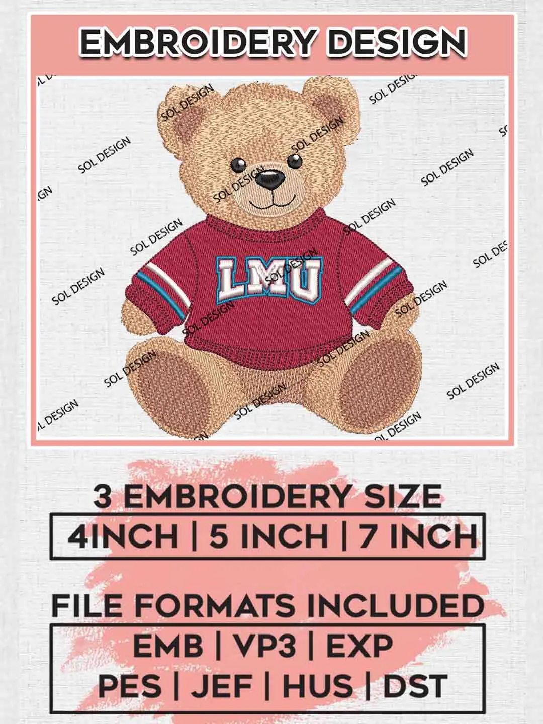 LMU Lion Teddy Bear Embroidery Design, Football Embroidery files, Sport Machine embroidery files, 3 sizes, Instant Download