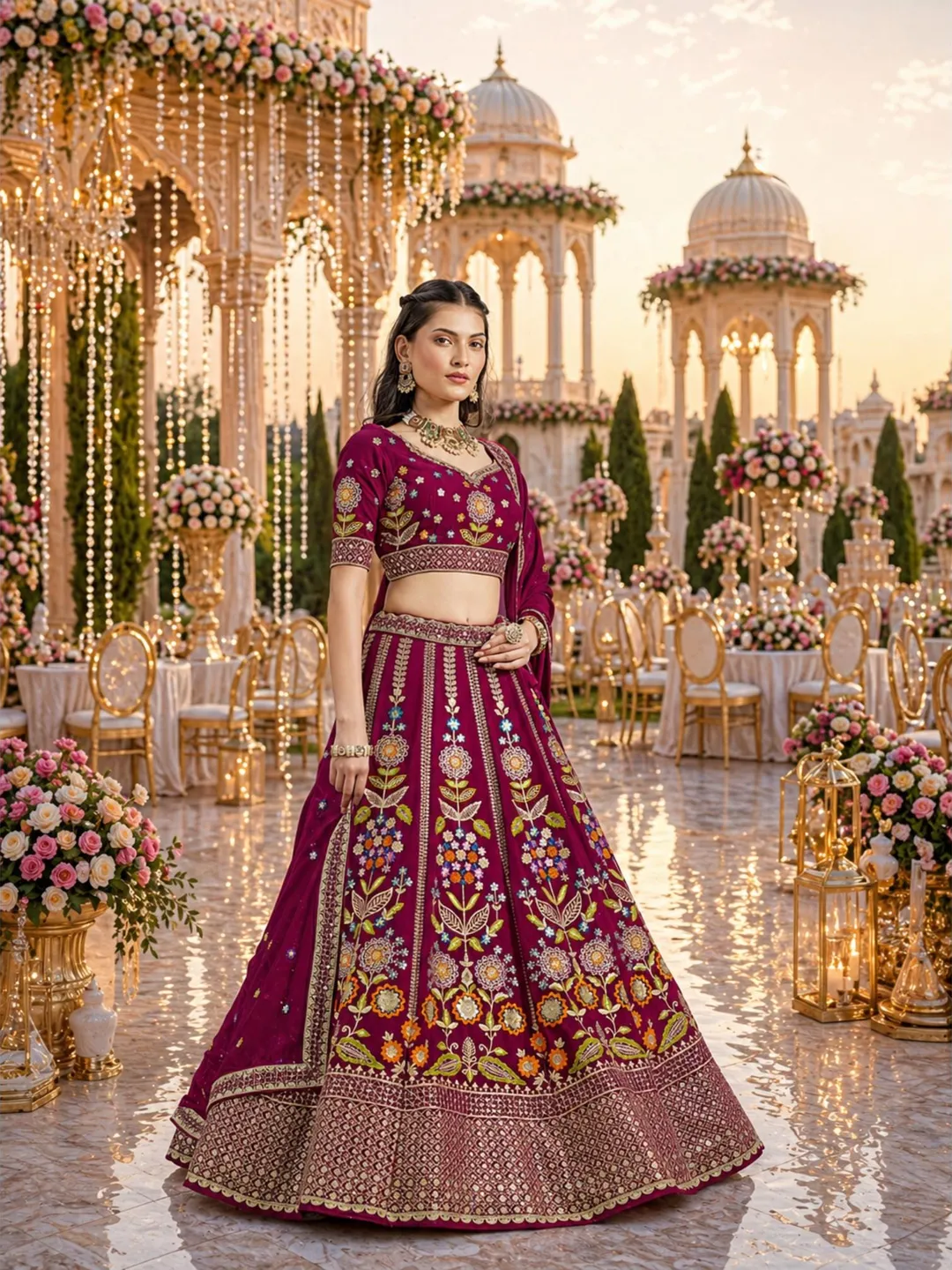 Pink Georgette Lehenga Choli For Women: Sequin Embroidery Indian Wedding Wear Ready To Wear