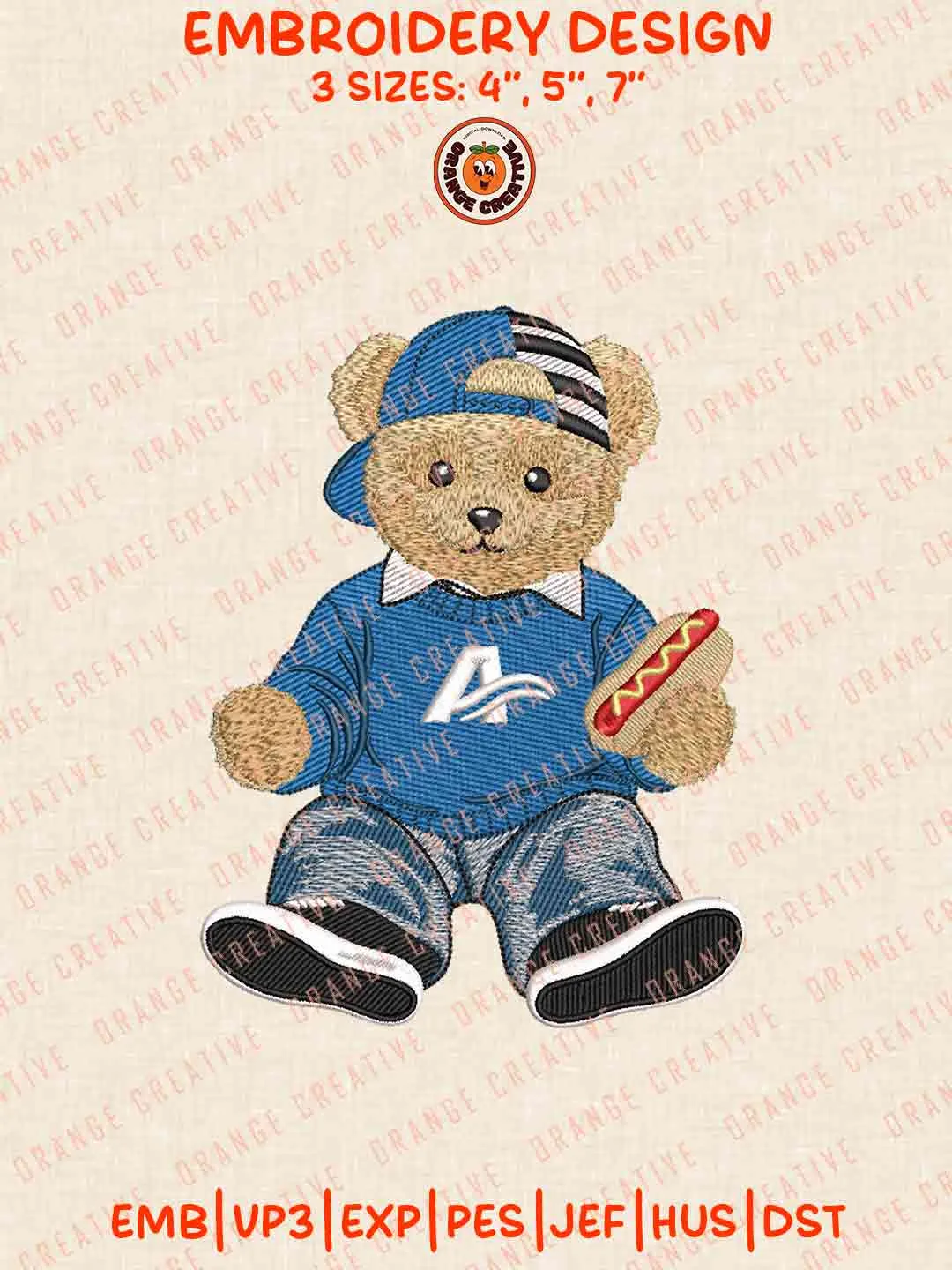 UNC Asheville Bulldog Teddy Bear Embroidery Design Files, Football Logos Embroidery Designs, Sport Machine Embroidery Files, 3 Sizes, Custom Sizes, Instant Download