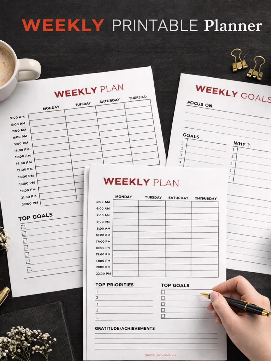 Minimalist Weekly Planner Printable | A4 A5 Letter Sizes (Digital Download