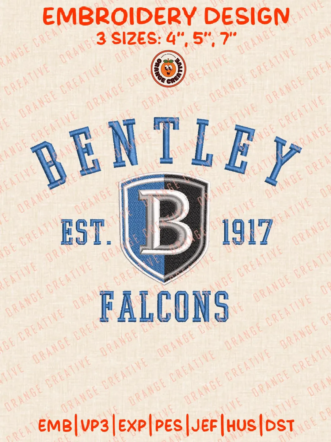 NCAA Bentley Falcons Est 1917 Embroidery Design, NCAA Team Logo Embroidery Design, Machine Embroidery Design File, 4 Sizes, Custom Size, Digital Download