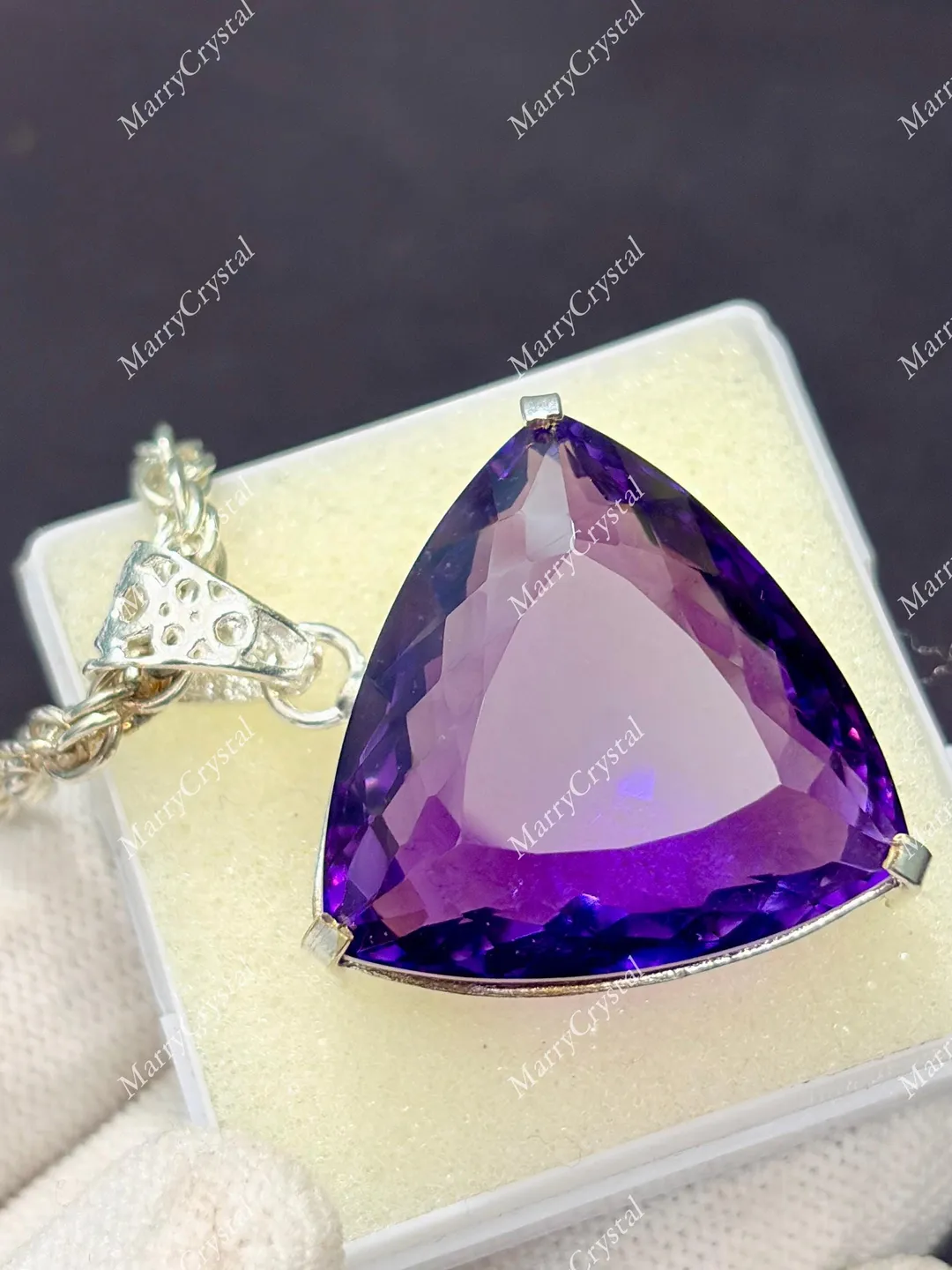 Unique 80 Ct Purple Amethyst Hydrothermal GS Silver Trillion Pendent ...