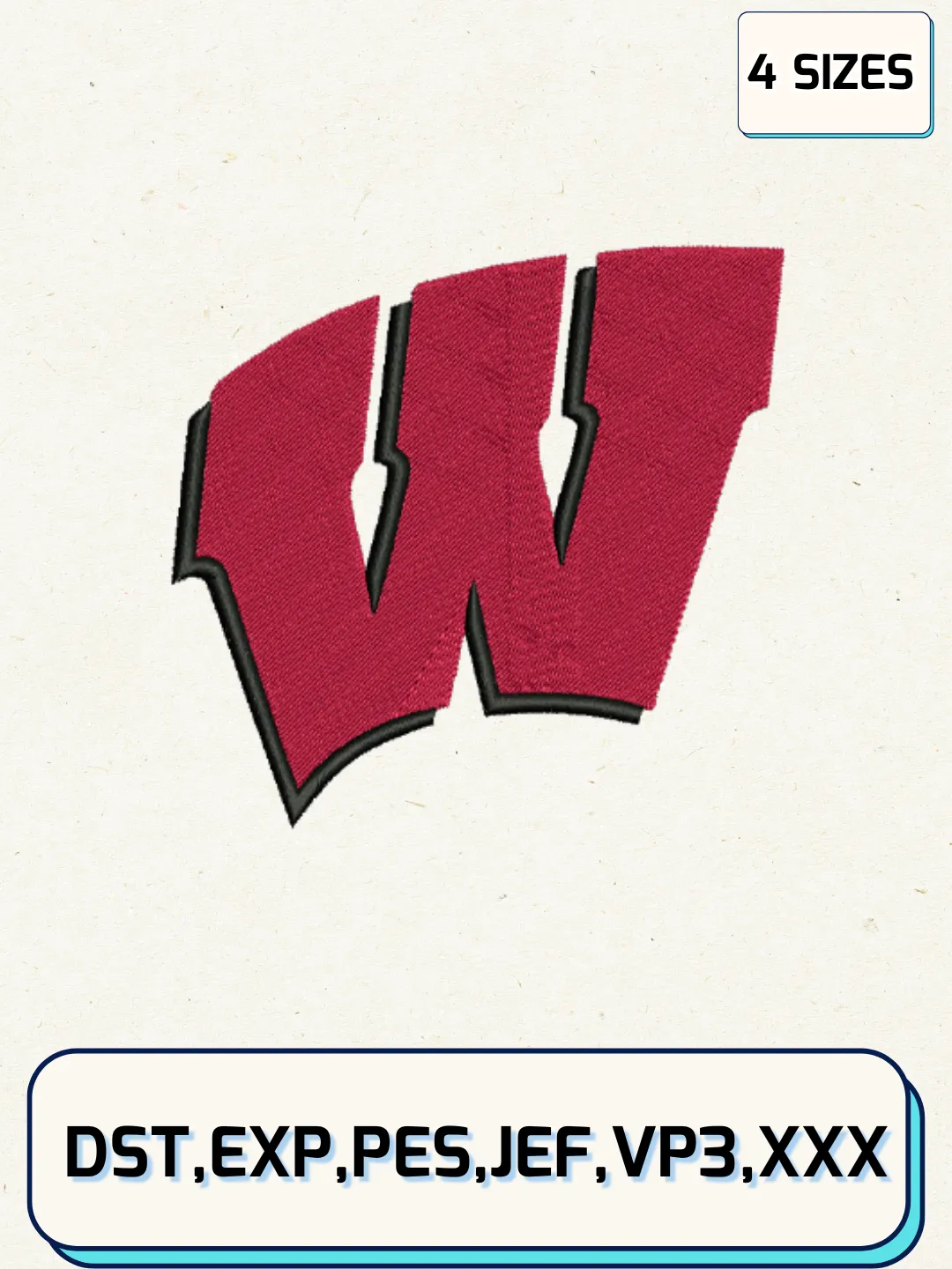 Wisconsin Badgers Football Embroidery Design Files, NCAA Logos Embroidery Designs, Machine Embroidery Files, 4 Sizes